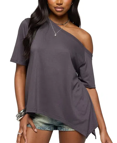 Edikted Josy Off Shoulder Handkerchief Top In Gray