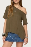 Edikted Josy Oversize Off The Shoulder Handkerchief Hem Top In Green