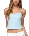 Edikted Jovana Lace Trim Crop Stretch Cotton Camisole In Blue