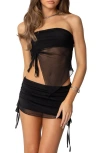 Edikted Joy Asymmetric Sheer Mesh Tube Top In Black
