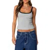 Edikted Jude Lacey Ribbed Tank Top In Gray-melange