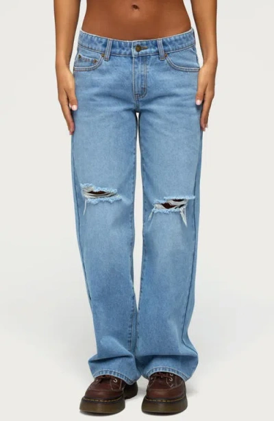 Edikted Juju Ripped Low Rise Baggy Jeans In Blue