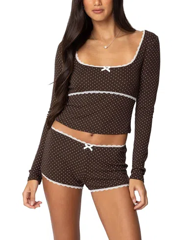 Edikted Juliana Polka Dot Crop Top In Brown