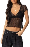 Edikted Julie Sheer Lace Crop Top In Black