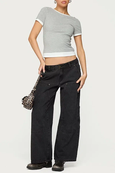 EDIKTED JULIETTA CONTRAST LAYERED T SHIRT TOP IN GRAY/MELANGE, WOMEN'S AT URBAN OUTFITTERS