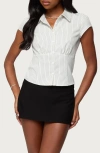 Edikted Juney Pinstripe Crop Cotton Blend Button-up Shirt In White