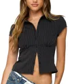 Edikted Juney Pinstripe Tailored Button Up Shirt In Black