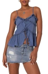 Edikted Juniper Ruffle Tie Front Camisole In Blue