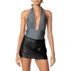 Edikted Justice Shiny Gathered Bodysuit In Gray