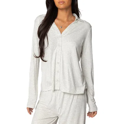 Edikted Justina Lounge Button-up Top In Gray-melange