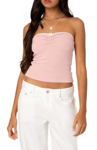Edikted Kacey Waffle Knit Tube Top In Pink