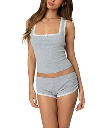 Edikted Kadence Lace Trim Tank Top In Gray Melange