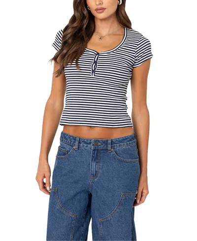 EDIKTED KADY STRIPED HENLEY TEE
