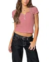Edikted Kady Striped Henley Tee In Red