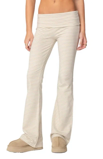 Edikted Kaeli Stripe Flare Pants In Beige