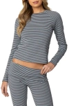 Edikted Kaeli Stripe Long Sleeve Crop Top In Navy