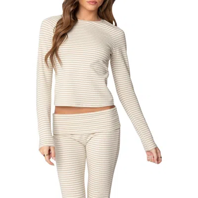 Edikted Kaeli Stripe Long Sleeve T-shirt In Beige