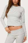 Edikted Kaeli Stripey Long Sleeve T Shirt In Gray/and/white, Women's At Urban Outfitters In Gray