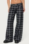Edikted Kailani Plaid Low Rise Baggy Wide Leg Jeans In Black