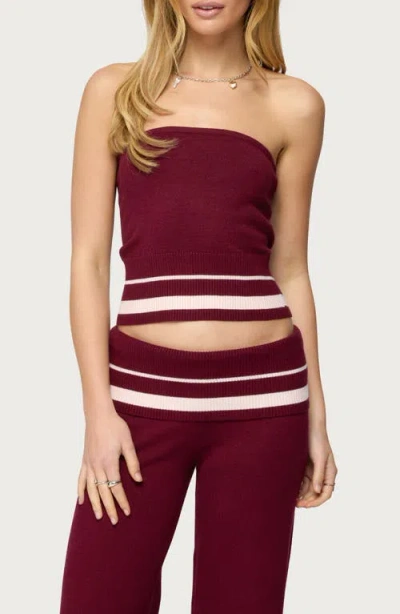 Edikted Kailya Stripe Knit Strapless Top In Red
