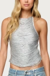 Edikted Kalana Metallic Fringe Open Back Camisole In Silver