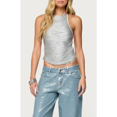 Edikted Kalana Metallic Fringe Open Back Camisole In Silver