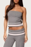 Edikted Kaliya Stripey Strapless Knit Top In Gray
