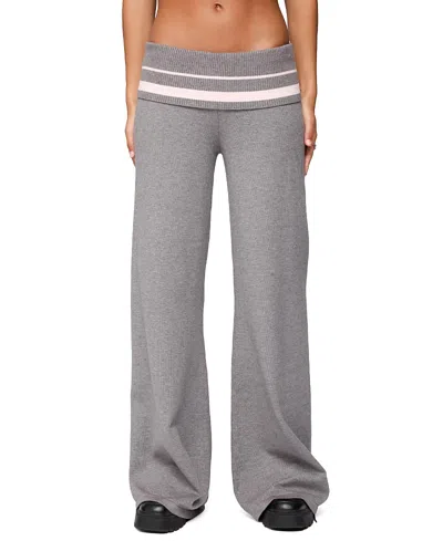 Edikted Kaliya Stripey Fold Over Knit Pants In Gray