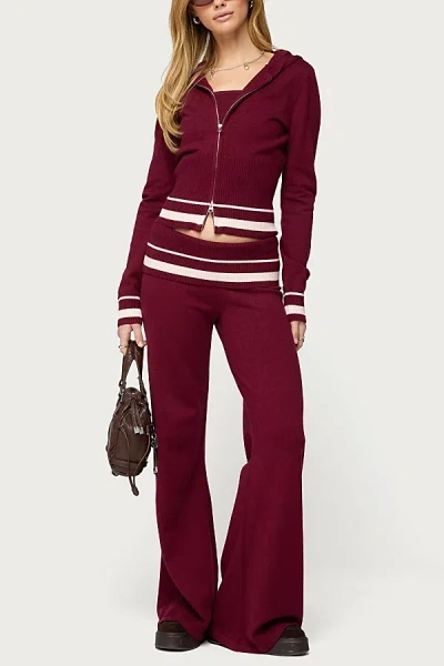 Edikted Kaliya Striped Foldover Sweater Pants In Burgundy
