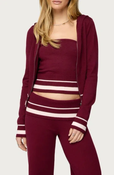 Edikted Kaliya Zip-up Knit Hoodie In Burgundy