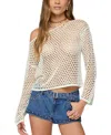 Edikted Kalley Off The Shoulder Long Sleeve Mesh Top In Neutral