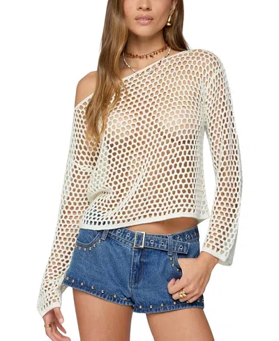 Edikted Kalley Off Shoulder Crochet Top In Neutral