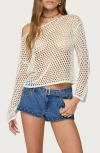Edikted Kalley Off The Shoulder Long Sleeve Mesh Top In Neutral