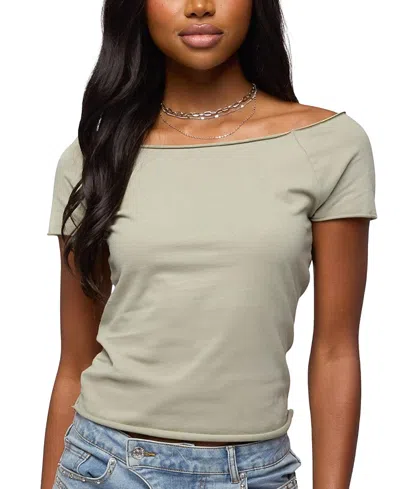 Edikted Kamalah Boat Neck Cotton T-shirt In Gray