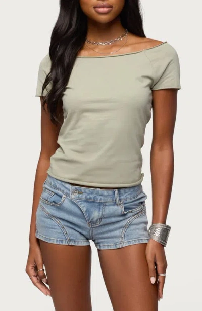 Edikted Kamalah Boat Neck Cotton T-shirt In Gray