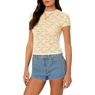 Edikted Kaori Sheer Lace T-shirt In Yellow