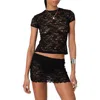 Edikted Kaori Stretch Lace T-shirt In Black