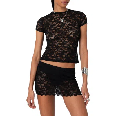 Edikted Kaori Stretch Lace T-shirt In Black