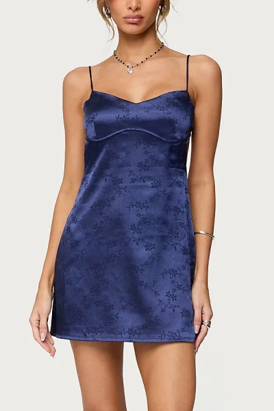 Edikted Kara Floral Satin Jacquard Minidress In Blue