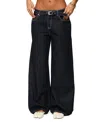 Edikted Karah Belt Low Rise Dark Rinse Wash Jeans In Black