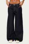 Edikted Karah Belt Low Rise Jeans In Dark/blue, Women's At Urban Outfitters In Black