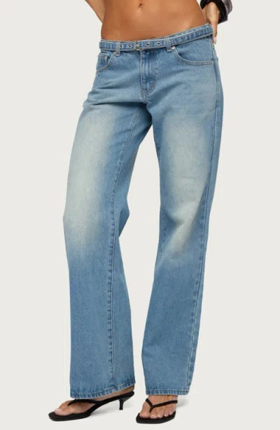 Edikted Karah Belted Low Rise Straight Leg Jeans In Blue