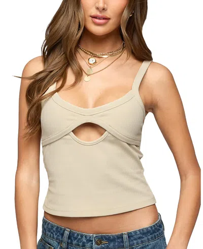 Edikted Karin Cut Out Ribbed Tank Top In Brown
