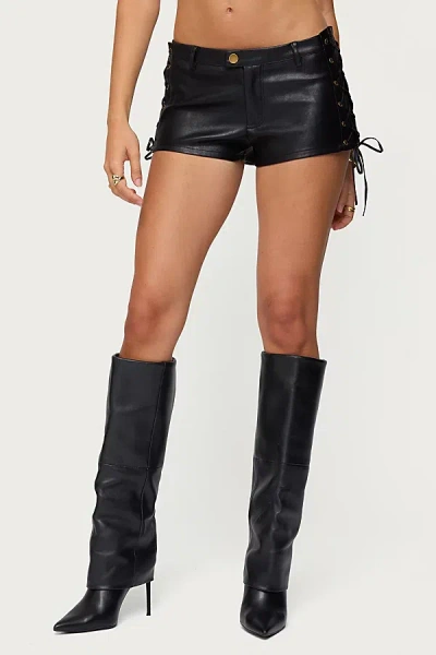 Edikted Kariss Lace Up Faux Leather Micro Shorts In Black, Women's At Urban Outfitters