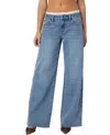 Edikted Karlie Lace Trim Low Rise Wide Leg Jeans In Blue