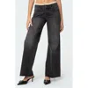 Edikted Karlie Lace Trim Low Rise Wide Leg Jeans In Black-washed