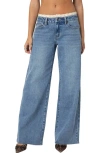 Edikted Karlie Lace Trim Low Rise Wide Leg Jeans In Blue