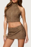 Edikted Karly Faux Leather Halter Top In Brown