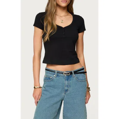 Edikted Katerina Henley Crop Top In Black