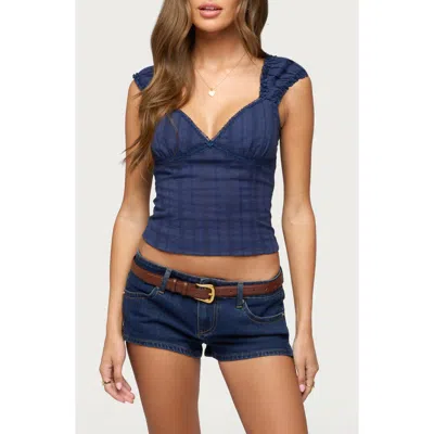 Edikted Katherine Embroidered Lace Trim Crop Top In Blue